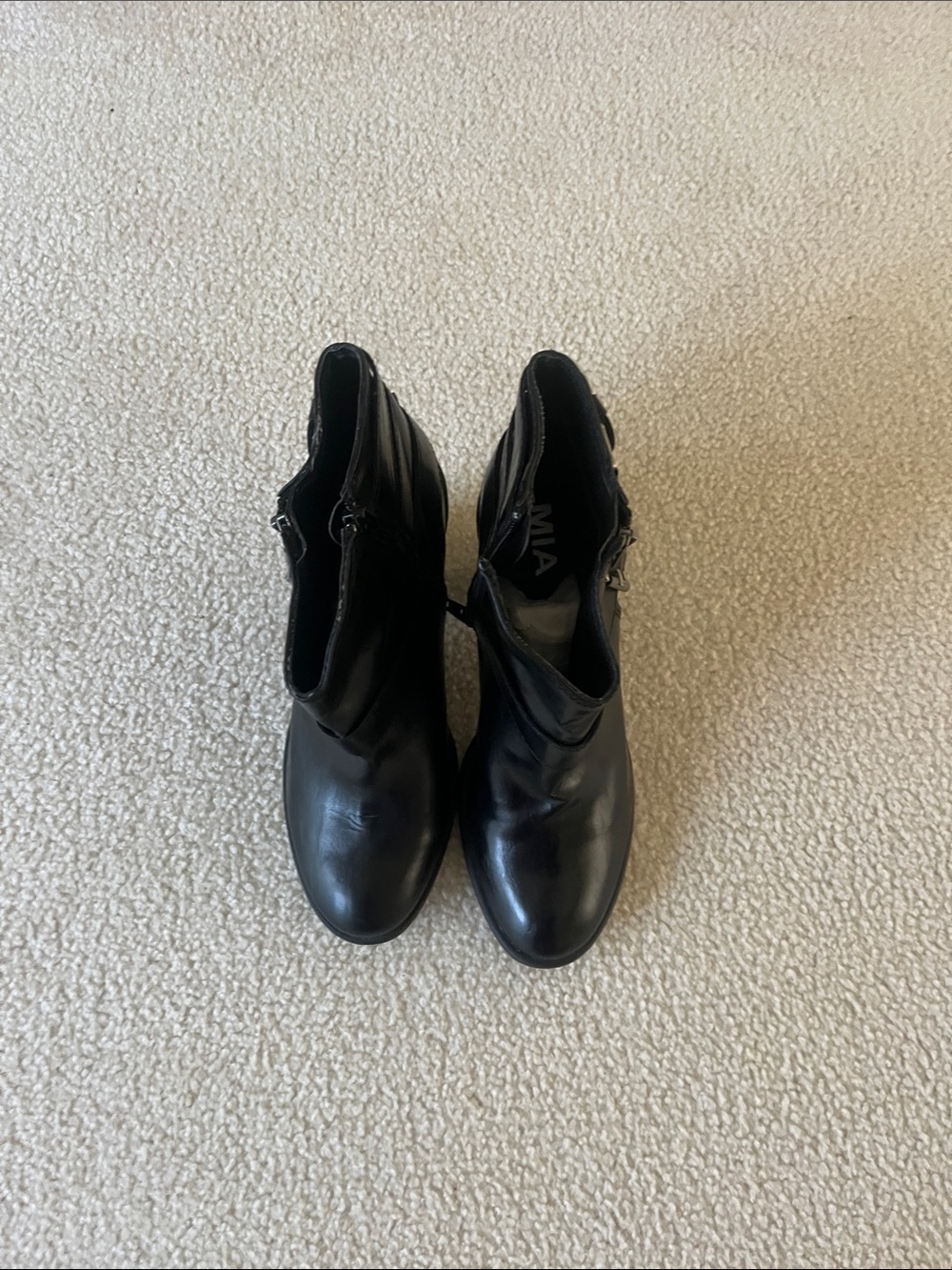 MIA Black Leather Ankle Booties with Side Zip
